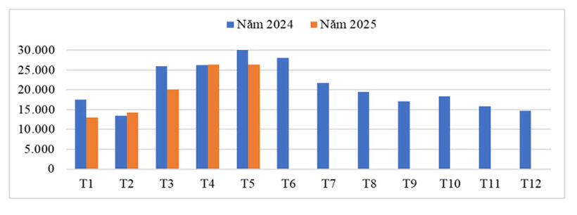 Diễn biến giá trung bình xuất khẩu hạt tiêu của Việt Nam qua các tháng năm 2024 - 2025. Nguồn: Cục Hải quan