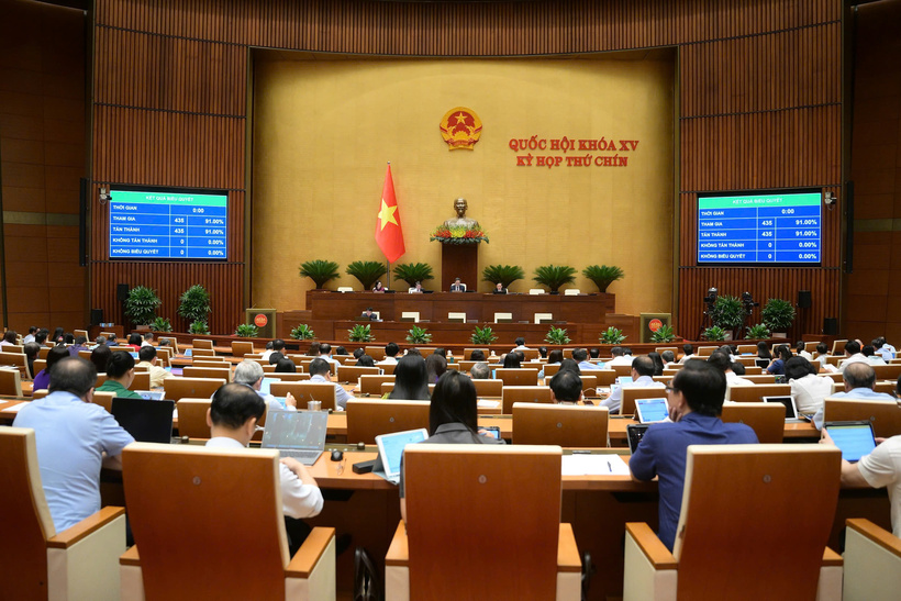 Quốc hội Biểu quyết thông qua Luật sửa đổi, bổ sung một số điều của Luật Xử lý vi phạm hành chính. Ảnh: VPQH