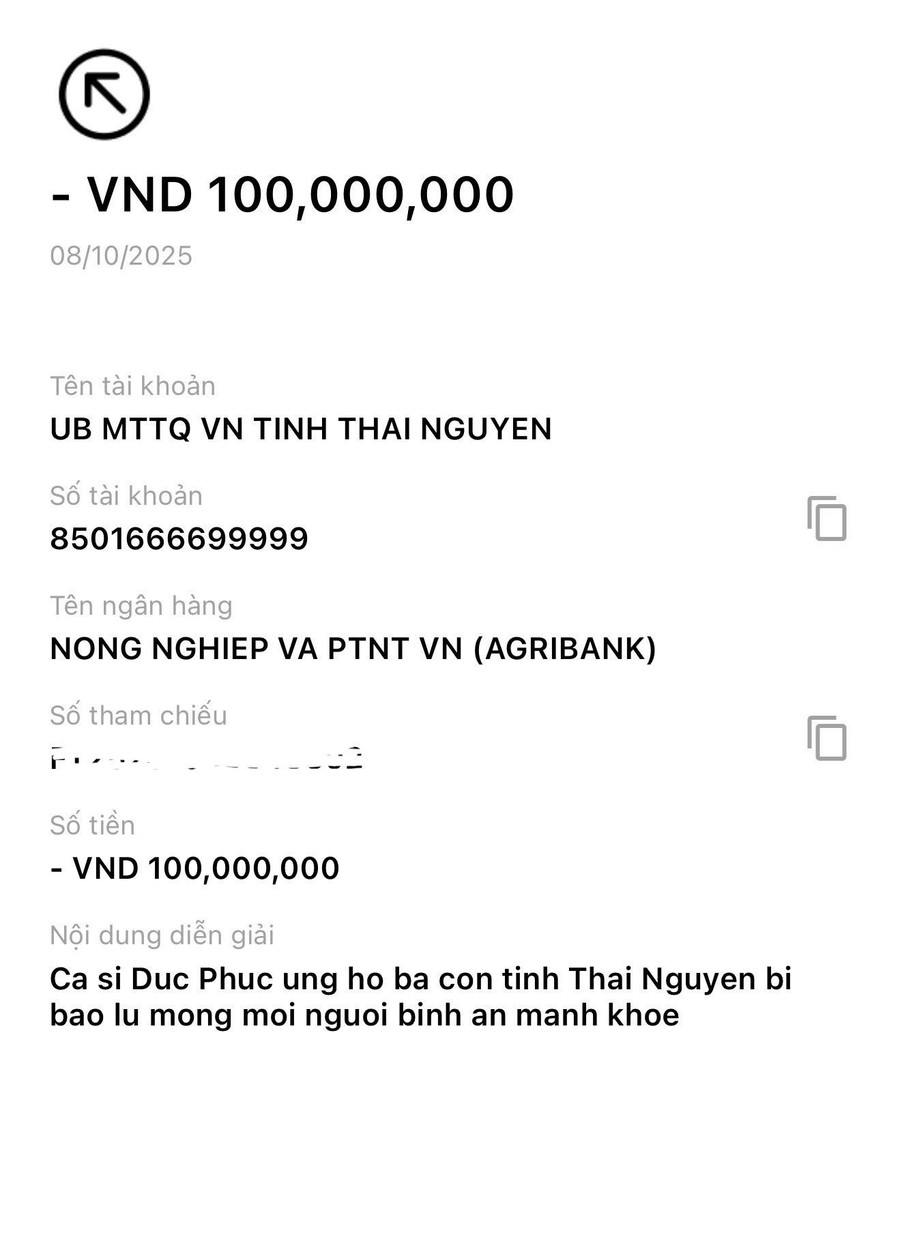 Đức Phúc ủng hộ 100 triệu đồng với mong muốn chung tay giúp đỡ bà con tỉnh Thái Nguyên sớm vượt qua khó khăn do bão lũ gây ra. duc-phuc-1.jpg