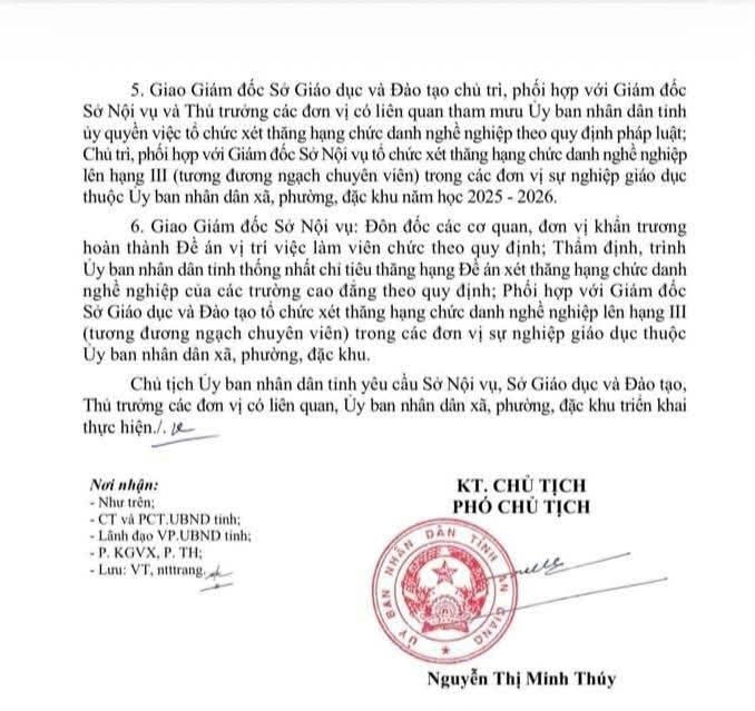 UBND tỉnh An Giang yêu cầu các sở, ngành liên quan và các cơ sở giáo dục khẩn trương thực hiện việc bổ nhiệm, thăng hạng CDNN cho giáo viên. 1000068240.jpg