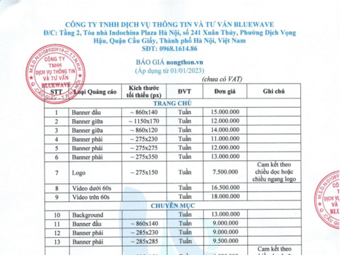 BÁO GIÁ QUẢNG CÁO 2023