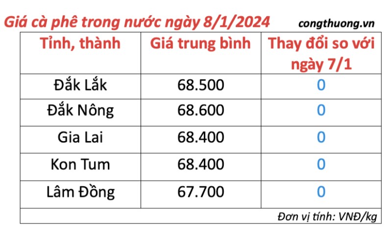 Giá cà phê hôm nay, ngày 8/1/2024: Giá cà phê trong nước