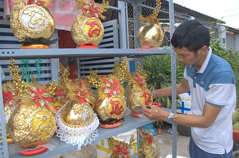 TP. Hồ Chí Minh: Dừa dát vàng 24K trưng Tết 1 triệu đồng/cặp cháy hàng