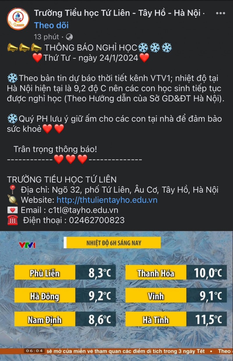 Trời rét, nhiều trường ở Hà Nội cho học sinh nghỉ học