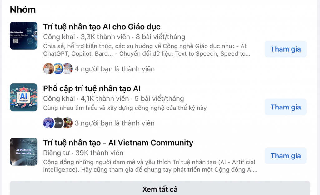 Nhiều nhóm về trí tuệ nhân tạo AI trên mạng xã hội thu hút các bạn trẻ