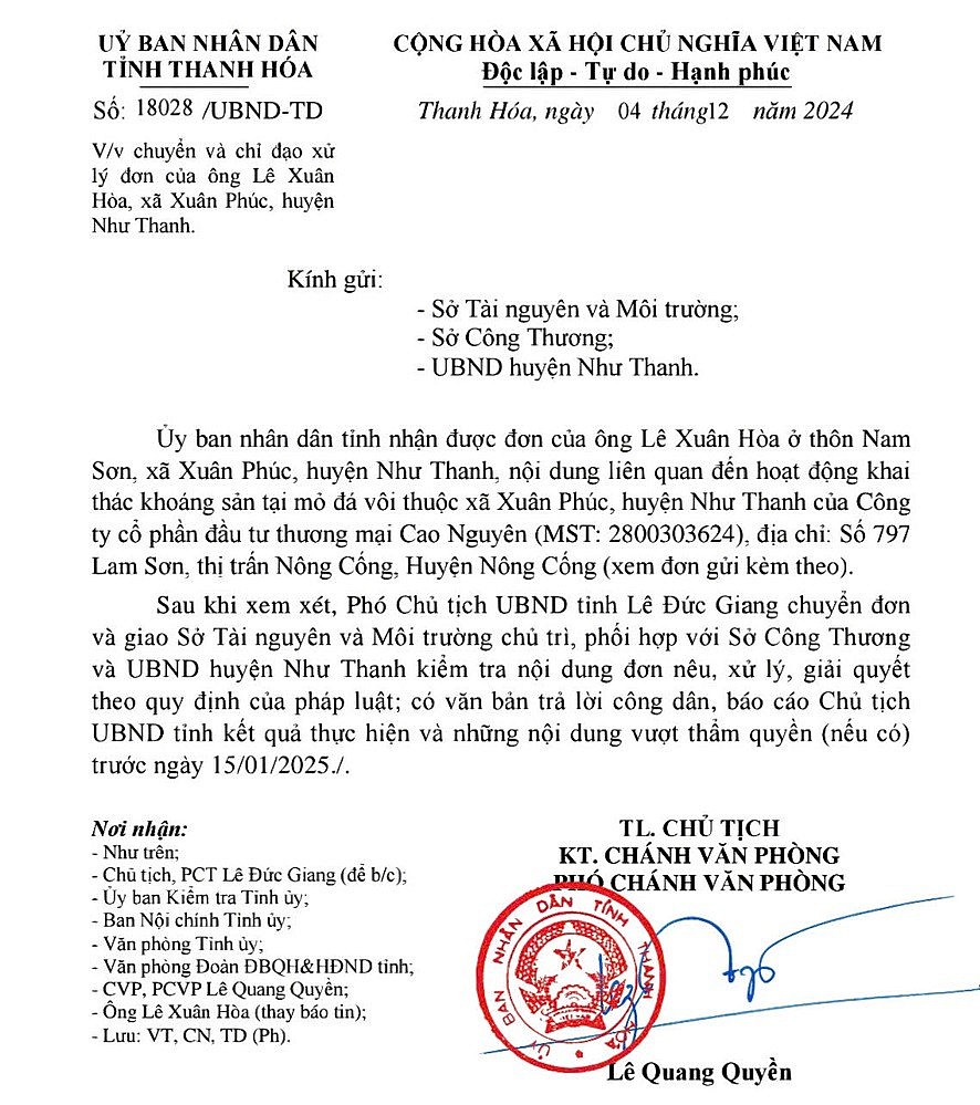 Thanh Hóa: Xác minh tố cáo dấu hiệu vi phạm trong hoạt động khai thác đá của Công ty Cao Nguyên Thanh Hóa: Xác minh tố cáo dấu hiệu vi phạm trong hoạt động khai thác đá của Công ty Cao Nguyên