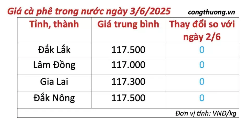 Giá cà phê hôm nay 3/6/2025, trong nước