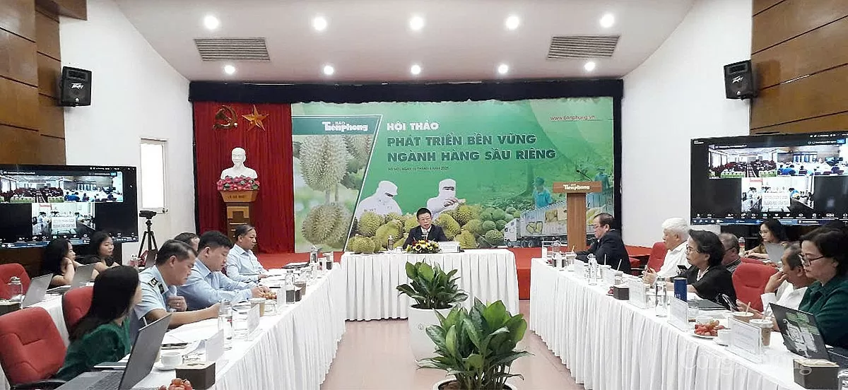 Hội thảo “Phát triển bền vững ngành hàng sầu riêng” do Báo Tiền Phong tổ chức sáng 10/6, tại Hà Nội. Hội thảo “Phát triển bền vững ngành hàng sầu riêng” do Báo Tiền Phong tổ chức sáng 10/6, tại Hà Nội.