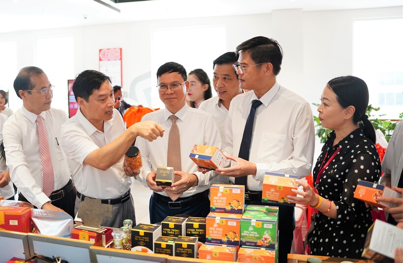 Đại diện các sở, ngành, doanh nghiệp tham quan các gian hàng tại Siêu thị Go!Vinh