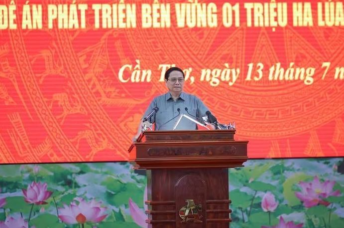 Thủ tướng Phạm Minh Chính chủ trì hội nghị về Đề án phát triển bền vững 1 triệu ha lúa chuyên canh vùng Đồng bằng sông Cửu Long. Ảnh: Nhật Bắc