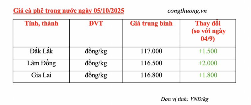 Giá cà phê hôm nay 5/10/2025: Bật tăng 1.600 đồng/kg - 4