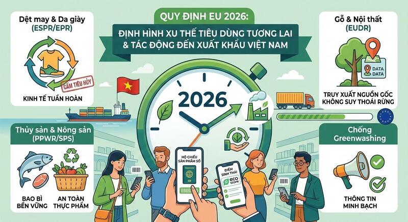 Một số quy định của EU trong năm 2026 sẽ định hình xu thế tiêu dùng tương lai.
