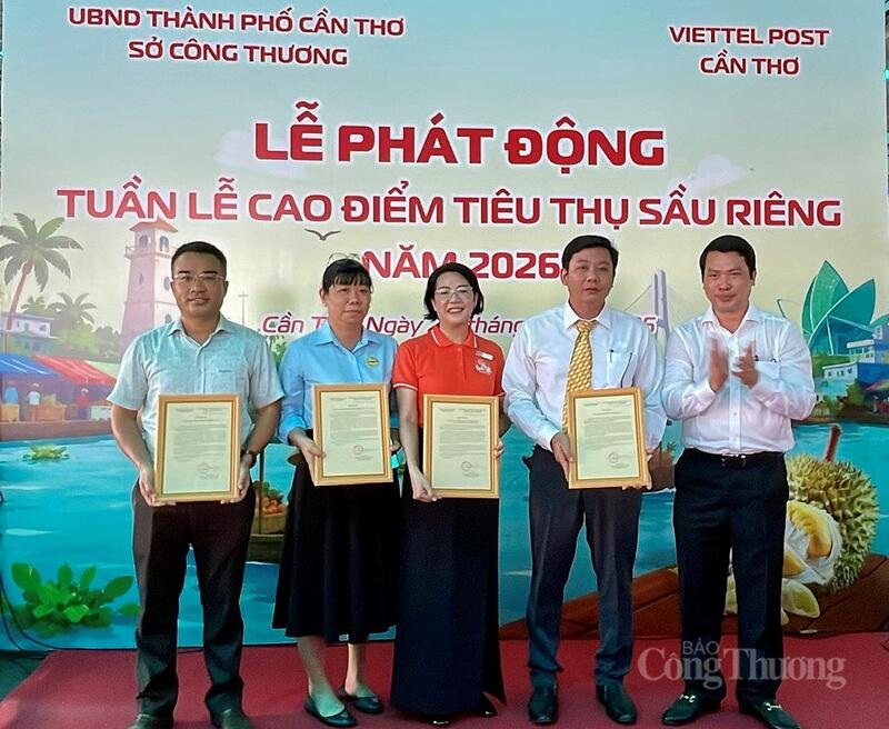 Trao thư cảm ơn đến các doanh nghiệp góp phần đẩy mạnh kết nối cung cầu sầu riêng Cần Thơ.