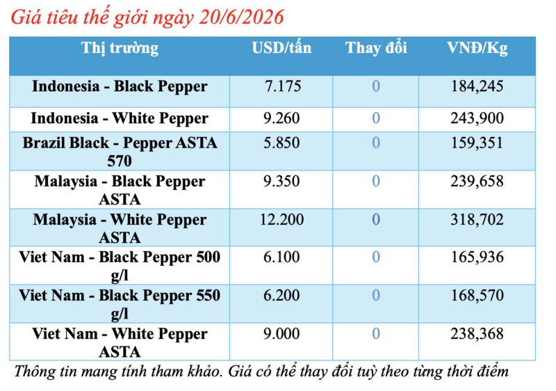 Giá tiêu hôm nay 20/6/2026: Đột ngột giảm sâu 2.000 – 3.000 đồng/kg  - 1