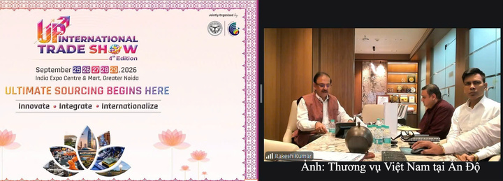 Ông Rakesh Kumar, chủ tịch trung tâm triển lãm India Exposition Mart Limited (IEML) trình bày về triển lãm UPITS 2026.