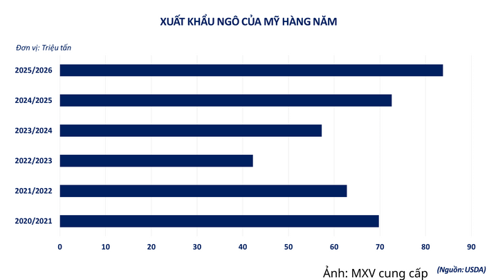 Xuất khẩu ngô của Mỹ hàng năm