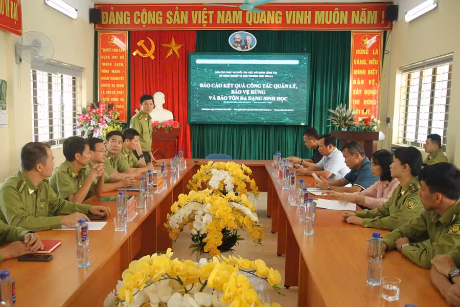 Lãnh đạo Sở Nông nghiệp và Môi trường và Chi cục Kiểm lâm làm việc với Khu bảo tồn thiên nhiên Mường La. 1789451582557-1172132128629667384-1172132128629667384-b50a59bb0fe03d9fc79de1900a0449c1.jpg
